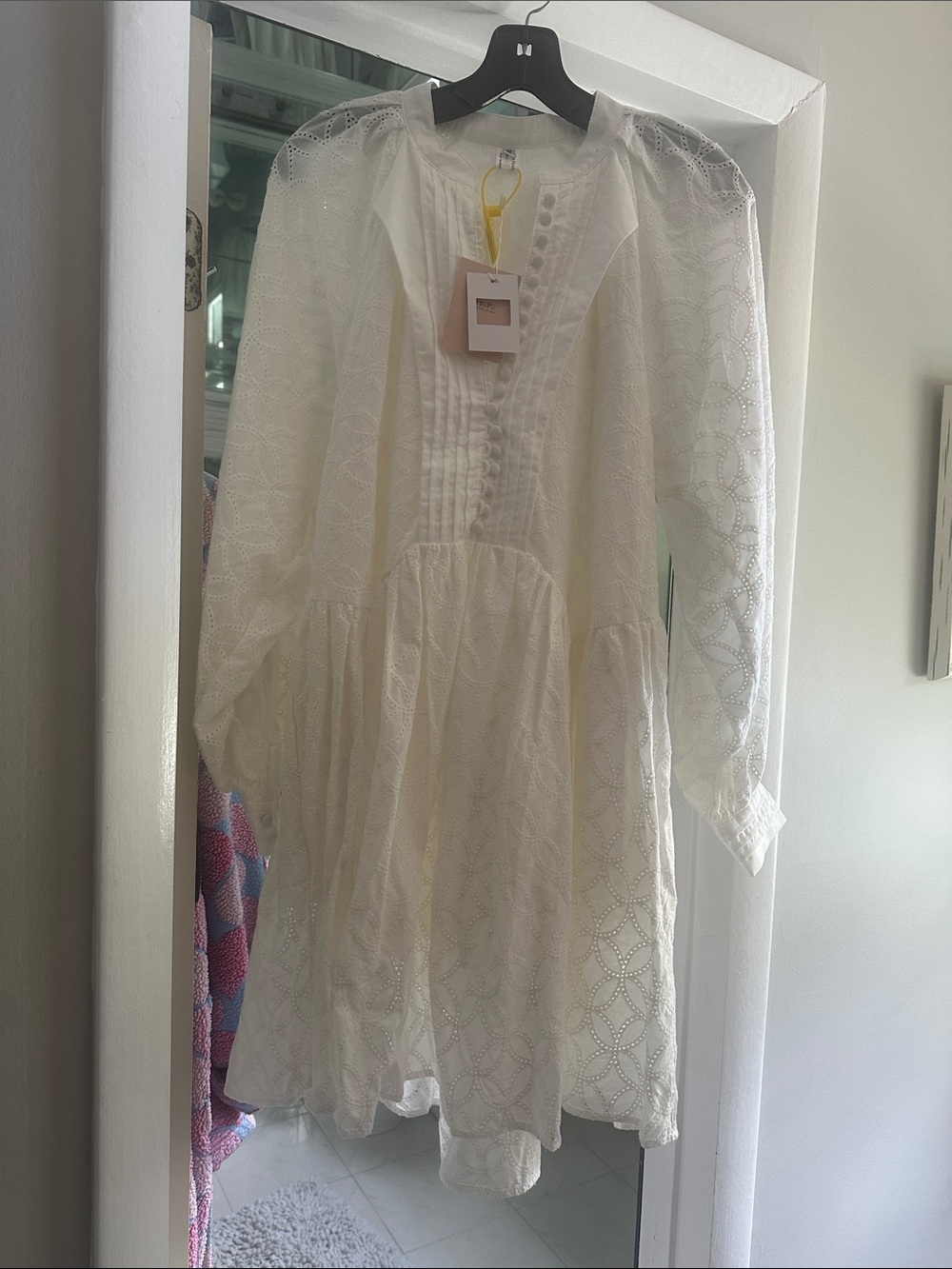 Amazon White Eyelet Long Sleeve Tiered Dress